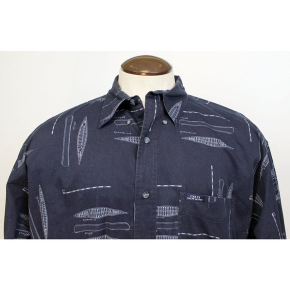 Chaps Ralph Lauren Men Sz L Blue Nautical Boat Sailboat Blueprint Hull Button up - Picture 3 of 10